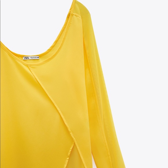 Zara ASYMMETRIC ONE SHOULDER GAUZE DRESS YELLOW NEW - Picture 10 of 10